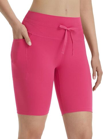 BALEAF Women 8" High Waisted Biker Shorts Tummy Control Workout Yoga Volleyball Gym Spandex Running with Pockets in Saudi Arabia
