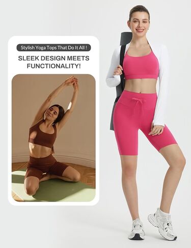 BALEAF Women 8" High Waisted Biker Shorts Tummy Control Workout Yoga Volleyball Gym Spandex Running with Pockets in Saudi Arabia