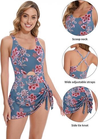 Crazyme One Piece Swimsuit Women Tummy Control Cutout Sexy Swimdress Bathing Suit for Women Tie Knot Skirt in Kuwait