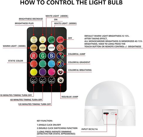 Rechargeable Light Bulbs with Remote Control No Wiring Required, Battery Operated Light Bulb Timer,Magnetic 360°,310lm,3 Color Temperature RGB Colors Dimmable,40 Watt Equivalent,1P in Kuwait
