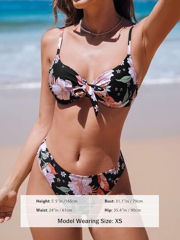 CUPSHE Women's Bikini Sets Two Piece Swimsuit V Neck Tie Knot Underwire Push Up Cheeky Bottom Swimwear in Saudi Arabia