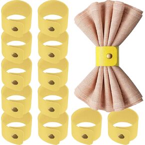 12 PCS Yellow Leather Napkin Rings Rustic Napkin Buckle Vintage Leather Napkin Ring Holder for Christmas, Thanksgiving, Wedding, Fall Birthdays Valentine Party Table Decoration Table Napkin Ring