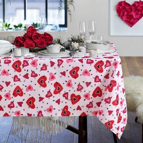 SARAFLORA Valentine's Day Table Cloth Hearts and Arrows Pattern- Rectangle Tablecloth 60x84 Inch- Stain and Water Resistant Table Cover for Anniversary/Valentine/Wedding Decoration Use, Red & White