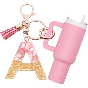 Mini Tumbler Keychain Chapstick Holder,Initial Letter Keychains For Women Girls Cute Stanley Cup Charms For Backpack