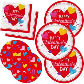 Valentine's Day Party Supplies Set for 50 - Elegant Disposable Paper Plates and Napkins Valentine's Day Party Decorations