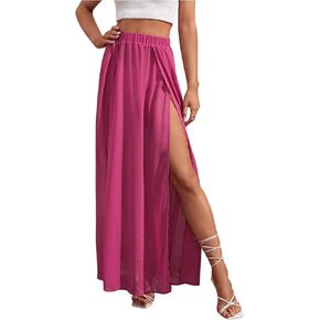 OYOANGLE Women's Sheer Mesh Hight Waist Split Beach Cover Up Long Skirt