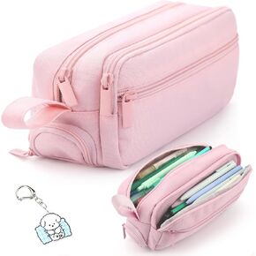 Large Capacity Pencil Case 4 Compartments, Cute Aesthetic Pencil Bags with Zipper Large Pencil Box, Desk Organizer for College School Teen Girl Boy Men Women, Makeup Bag (Black)