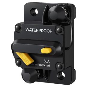 Circuit Breaker with Manual Reset,12V-48V DC,Waterproof,Suitable for Marine, Motor, Trolling Vehicles and Audio Radio. (50A)