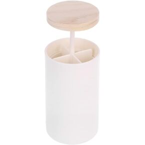 GARASANI Toothpick Cotton Swabs Holder Dispenser, Four Grid Automatic Pop-up Wood Cover Toothpick Dispenser for Table, Restaurant, Kitchen
