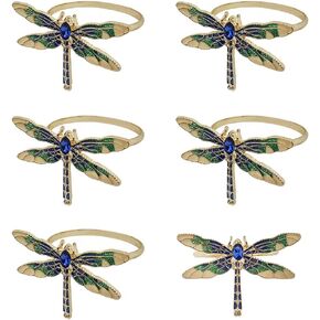 Dragonfly Napkin Rings Set of 6, Fashion Simple Insect Series Rhinestone Dragonflies Shape Napkin Rings for Easter, Christmas, Holiday Party Table Napkin Decoration(Dragonfly)
