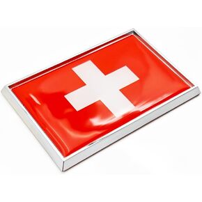Switzerland Flag Sticker Emblem Decal Swiss Car Chrome Flags, 2 Pack, 3 x 2 inches
