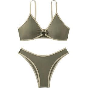 SHENHE Women's High Cut Bikini Sets Color Block Cut Out Bathing Suit Two Piece Swimsuit