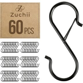 60 Pcs S Hooks for Hanging Safety Buckle, 3.5 Inch Stainless-Steel Heavy Duty S Hooks,Hanging Plants for Closet Hooks, Kitchen Pot Rack, S Hooks Hanging for Kitchen Utensils, Pots and Pans (60pc)
