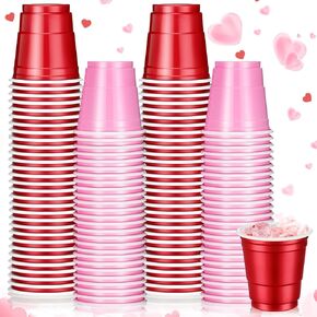 Roshtia 100 Pack 2 oz Valentine's Day Shot Disposable Cups Shot Glasses Small Plastic Cups for Christmas, New Year Party, Wedding, Beer Taste Serving, Snacks(Valentine's Day Color)