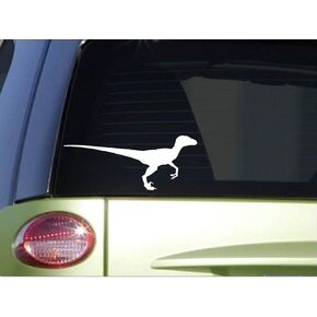 Velociraptor Silhouette Dinosaur Decal Vinyl Sticker|Cars Trucks Vans Walls Laptop| White |5.5 x 2.25 in|CCI576