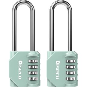 2 Pack disecu 2.6 Inch Long Shackle Combination Lock, 4 Digit Outdoor Waterproof Padlock for School Locker, Gym Locker, Storage Unit, Gate, Fence, Toolbox (Turquoise)