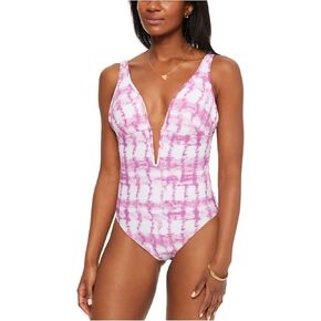Bar III Women's Swimwear Small Tie Dye Plunge One Piece Pink S
