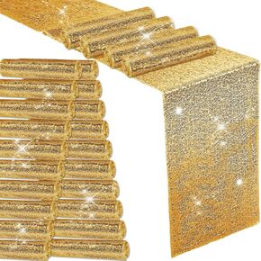 Mixweer 24 Pcs 12 x 108 Inch Gold Sequin Table Runners Bulk Glitter Sequin Table Runners for Party Rectangle Table Decorations for Birthday Wedding Engagement Holiday Celebration (Gold)
