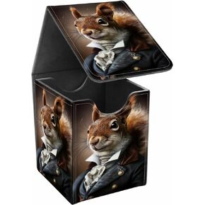 Card Deck Box, Card Storage Box Fits 100+ Single Sleeved Cards, Large Capacity PU Leather Card Storage Box with Strong Magnet for Magic Commander TCG CCG, Squirrel