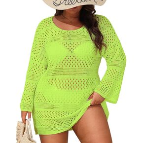 Yonique Plus Size Swimsuit Cover Up - Crochet Bathing Suit Coverups 2025 Knit Beach Dress Swimwear