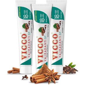 Vicco Vajradanti Herbal Toothpaste, Sugar-Free, Contains 20 Ayurvedic Herbs and Barks, 100% Natural, Vegan & Cruelty-Free - 7 oz (Pack of 3)