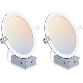 2 Pack Recessed Lighting 8 Inch with Junction Box, 5CCT 8 Inch LED Recessed Lights Dimmable 2700K/3000K/4000K/5000K/6000K, 18W 1400lm Ultra Thin Recessed Lighting - ETL and Energy Star Certified