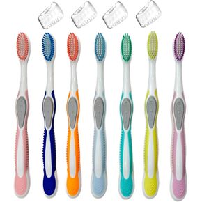 Value Set of 7 Tooth Brush Medium Bristles Toothbrush Comfort Hold Soft Silicone Non-Slip & Ergonomic Includes 4 Ventilated Covers Easy Storage & Travel BPA- Free