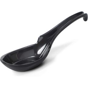 Hiware 12-piece Asian Soup Spoons, Rice Spoons, Chinese Won Ton Soup Spoon - Notch and Hook Style, Black