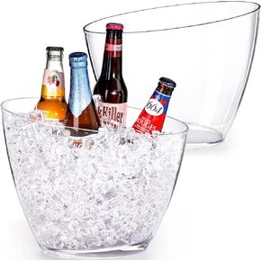 Lawei 2 Pack Acrylic Ice Bucket, 5.2L Clear Plastic Champagne Wine Bucket Chiller, Oval Bar Ice Cooler Container, Food Grade Beverage Storage Tub for Champagne, Beer Bottles, Drinks, Bar and Parties