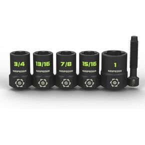 GRIPEDGE Tools | 5-PC – 1/2'' Drive SAE RPT Socket Extractor Set | Sizes 3/4'' – 1'' | Removes Broken Studs, Stripped Bolts and Lug Nuts | Includes Premium EVA Foam Storage|