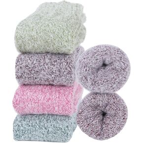 Zando Athletic Sports Knit Pattern Womens Winter Socks Crew Cut Cashmere Retro Thick Warm Soft Wool Socks