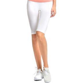 MOPAS Womens Basic Solid Biker Knee Length Shorts Spandex Yoga Leggings White One Size