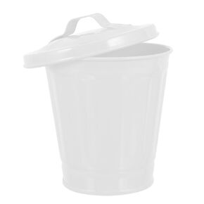 MAGICLULU Mini Galvanized Trash Can Metal Bucket with Lid Tabletop Small Wastebasket Tiny Rubbish Bin Flower Pot Cute Pen Cup Holder for Makeup Brush Coin White