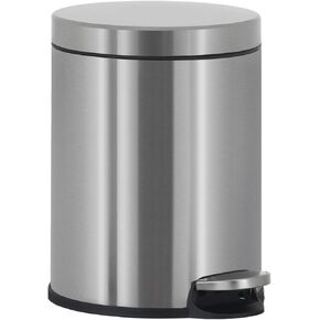 Mini Trash Can 6L Stainless Steel Round Cylindrical Soft-Close with Foot Pedal 1.6 Gallon for Bathroom,Office,Kitchen, Resturant, Indoor