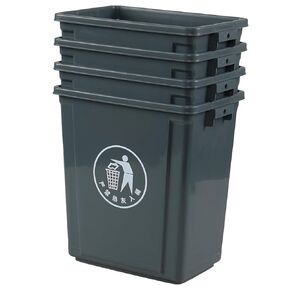 Yuright 4-Pack 10 L Small Open Top Wastebasket, Plastic Trash Can for Office Bedroom Bathroom, Grey