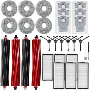 Replacement Parts Compatible with Roborock Qrevo Master/V20/P10S Pro Vacuum Cleaner Robot Main Side Brush Filter Mop Cloth Dust Bag Accessories（28 kit）, Black