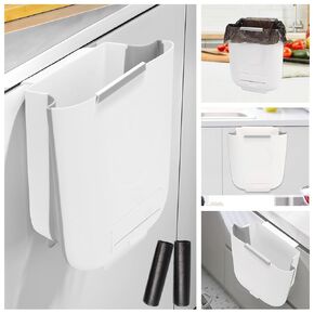 1.8 Gallon Compost Bin Kitchen for Kitchen Counter/Sink, Hanging Trash Can, Small Trash Can for Home/Bathroom/Cupboard/Outdoor/Camping/RV(White,40 Compostable Trash Bags)