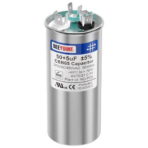 50+5uF ±5% 50/5 MFD 370VAC 440VAC 450VAC 50/60Hz CBB65B Capacitor CBB65 Dual Run Start Round Capacitor for AC Motor/AC Unit Fan Motor Start/Pool Pump/Air Condenser Straight Cool