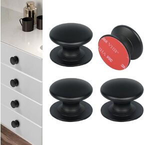 4 Pack Aluminum Self-Stick Knobs No Drilling Self-Adhesive Drawer Knobs Silver Cabinet Handle Pull with Adhesive Black Stick On Handle for Cupboard Fridge Dresser Window 4pcs/Set (Silver)