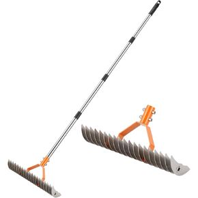 62" Thatch Rake, 19 Double-Sided Tines, 15-Inch Wide Lawn Rake, Adjustable Handle Garden Rake for Dethatching, Gardening, Yard Work, Heavy Duty Dethatcher Rake and Rock Rake