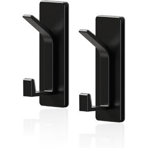 Self Adhesive Wall Hook Can Withstand 20 LB of Adhesive Carbon Steel Space Aluminum Hook Used for Coat Hooks Bathroom Towel Hanging Door Kitchen Storage Hook (Black 2 Pack)