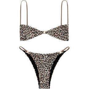 WDIRARA Women's 2 Piece Sexy Leopard Print Bikini Set Spaghetti Strap Swimsuits Triangle Bathing Suit