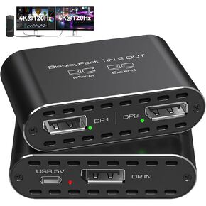 Dual 4K@120Hz Extended Displayport to 2 DP Adapter Display Port Splitter for Dual Monitors 1 in 2 Out Support MST & SST Mode for PC Laptop Computer Graphics Card