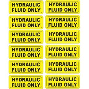 Hydraulic Fluid Only Warning Stickers, Waterproof Vinyl, 12 Pack, 1.75 x 0.75 in