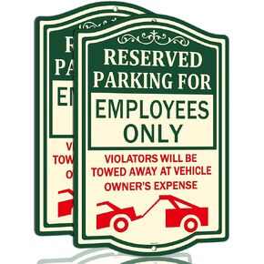 2 Pack Reserved Parking For Employees Only Violators Will Be Towed Away At Vehicle Owner's Expense Signs 12 x 18 Inches Reserved Parking Signs Metal Reflective Sturdy Rust Aluminum Easy Mounting
