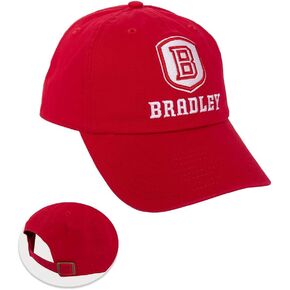 Desert Cactus Bradley University Baseball Hat Braves BU Brimmed Embroirderd Cap Adjustable Cloth Strap Adult (Style A) Red
