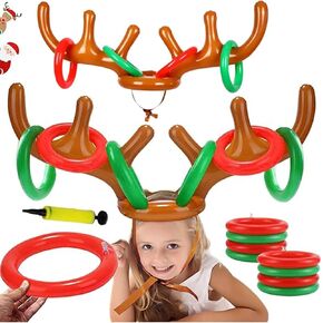 2 مجموعة من لعبة Anindeer Annder Antler ، لعبة عيد الميلاد ، لعبة Toss Game القبعة القابلة للرنة القبعة مع حلقات للأطفال البالغين من عائلة عيد الميلاد الممتعة (مضخة واحدة ، 8 حلقات ، 2 قرون)