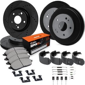 R1 Concepts Front Rear Brakes and Rotors Kit |Front Rear Brake Pads| Brake Rotors and Pads| Super Duty Brake Pads and Rotors | Brake Drums, Hardware, and Adjusters WHXA2-42020