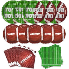 Dereinwo 100 PCS Football Party Supplies Plates and Nedbkins Tableware Set Decortings Party Forming Party بما في ذلك لوحات الورق والمناديل لحفل عيد ميلاد كرة القدم ، 25 ضيفًا