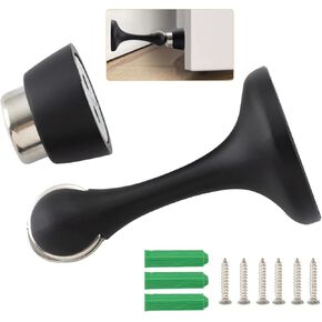 HOME MASTER HARDWARE Magnetic Door Stoppers, Matte Black 1 Set,Suitable for Wall and Floor Mounting, Screws Strong Magnet Keep Door Open